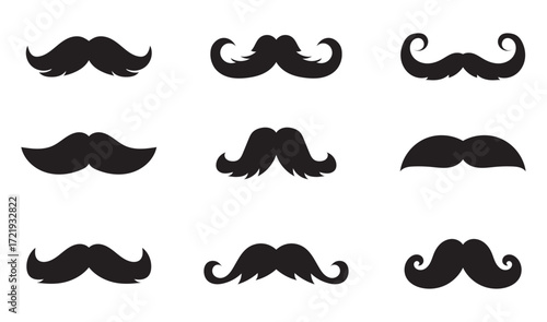 mustache silhouette vector set, moustache icon collection . set of mustaches. set of mustache vector. set of mustache 
