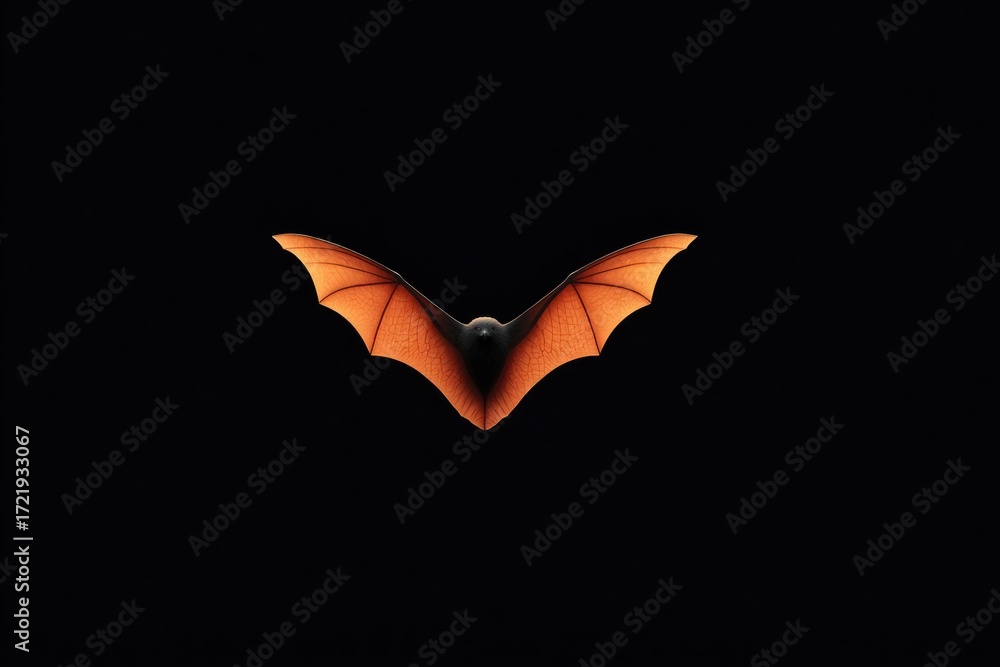 Naklejka premium Eerie bat silhouette with striking orange wings against dark bac