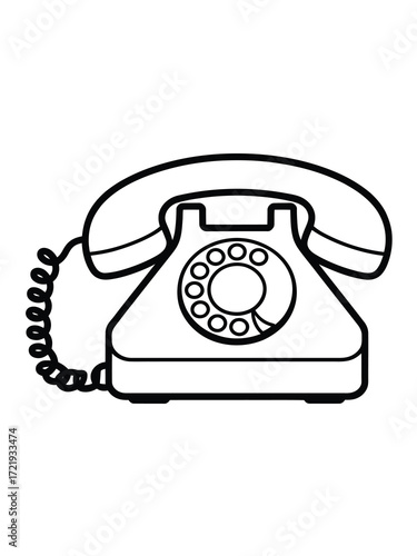 Vintage rotary dial telephone outline illustration