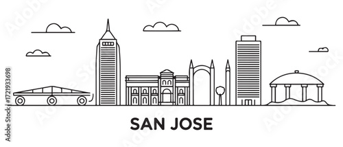San Jose Line Art skyline banner. San Jose, Costa rica. with white background