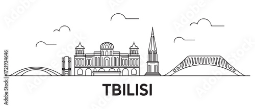Tbilisi Line Art skyline banner. Tbilisi, Georgia. with white background