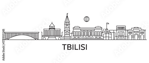 Tbilisi Line Art skyline banner. Tbilisi, Georgia. with white background