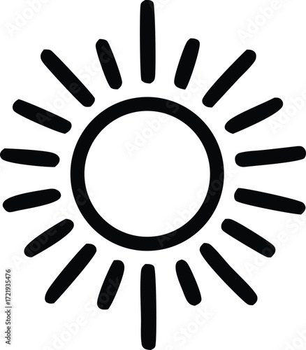 Simple doodle sun icon with rays radiating outward creating a bright sunny day visual symbol