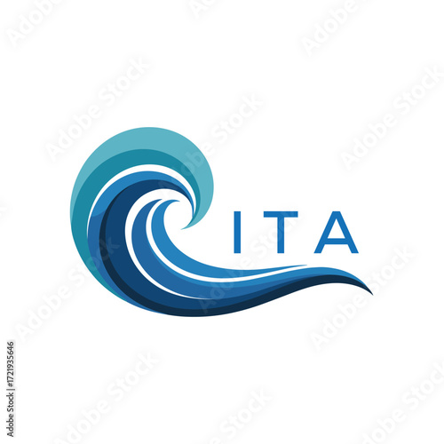 ITA Creative Ocean Wave Symbol with Text, ITA Later Logo, Blue Wave Icon with Company Name, 
