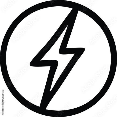 Bold circular symbol featuring a stylized lightning bolt design for power energy and electricity concepts