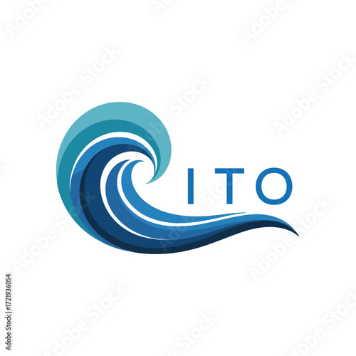 ITO Creative Ocean Wave Symbol with Text, ITO Later Logo, Blue Wave Icon with Company Name, 

