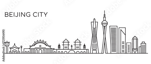 Beijing city Line Art skyline banner. Beijing city, Netherlands. with white background