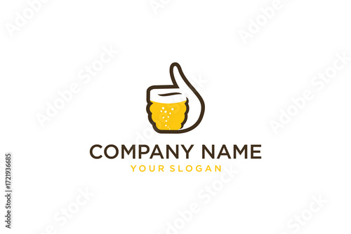 Minimalist vector illustration of a hand holding a glass of beer with foam and bubbles, creative icon design, simple flat style, isolated on white background, perfect for bar, pub, brewery.