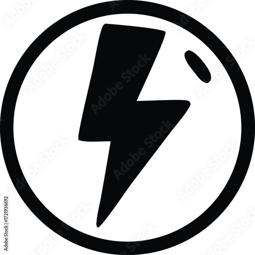 Simple bold black lightning bolt symbol inside a circle emblem dynamic energy icon modern graphic element for power and speed