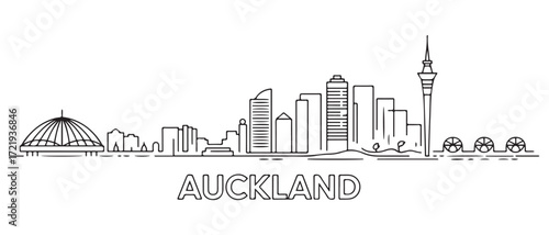 Auckland Line Art skyline banner. Auckland, New Zealand. with white background