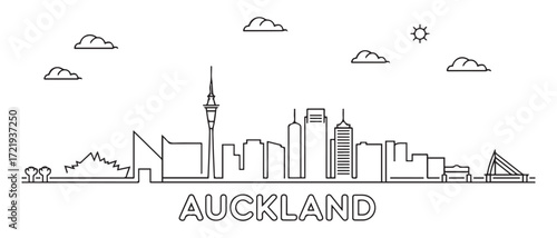 Auckland Line Art skyline banner. Auckland, New Zealand. with white background