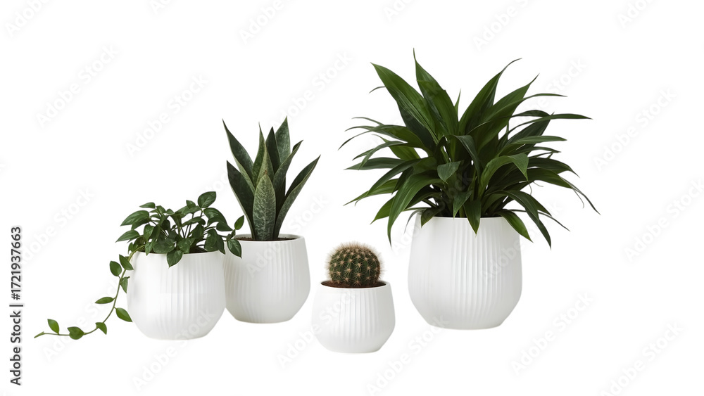 Obraz premium Urban Oasis: a vibrant collection of potted houseplants, showcasing a minimalist aesthetic with elegant simplicity