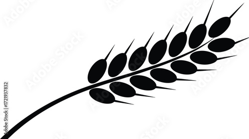 Black silhouette of a single wheat stalk with grains