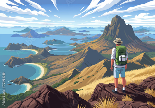 Adventure Seeker's Vista  Exploring a Mountainous Island Archipelago and Coastal Terrain