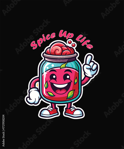  A cute, happy character in a jar with the text Spice Up Life.