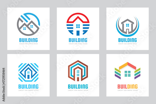 House building - vector logo set concept illustration for presentation, booklet, website and other creative projects. Real estate. Design elements.