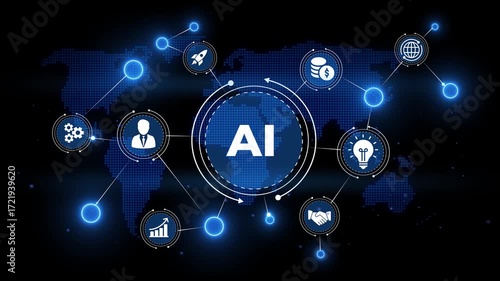 AI Business Technology Concept with Global Network and Digital Earth Icons artificial intelligence