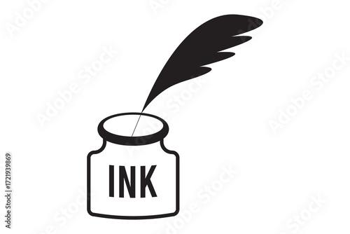 Feather ink pot icon, silhouette style. EPS 10. 