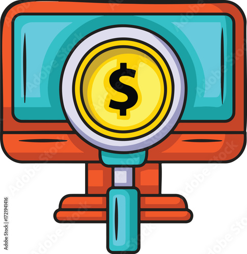 Magnifying glass over a coin on a computer screen