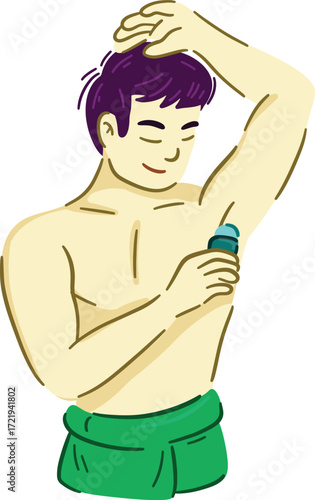 Man applying deodorant to his underarm