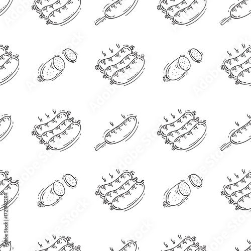 sausage pattern. grill sausage seamless pattern. doodle sausage seamless pattern. grill sausage background