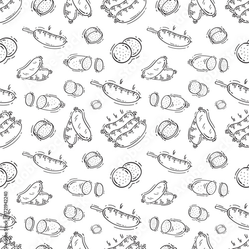 sausage pattern. grill sausage seamless pattern. doodle sausage seamless pattern. grill sausage background