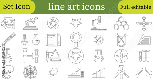 Science Line Art Icons Set: Chemistry