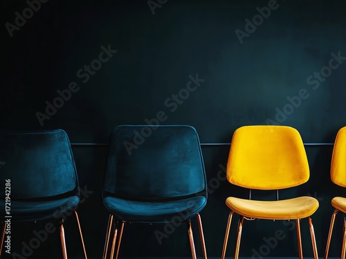 Colorful Seating Arrangement in a Modern Space With Yellow and Blue Chairs