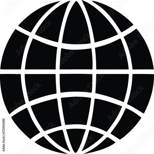 Global network communication symbol a simplified globe with latitude and longitude lines representing worldwide connection and data transfer