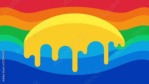 Vector illustration of an abstract landscape with a flowing liquid gold drip and splash texture