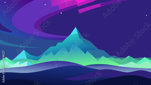 A beautiful night mountain landscape with snow and clouds against a cold blue sky