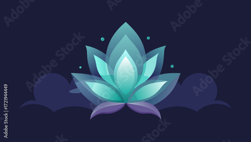 Vector icon of a blue water lily flower with a butterfly on a floral pink lotus leaf design