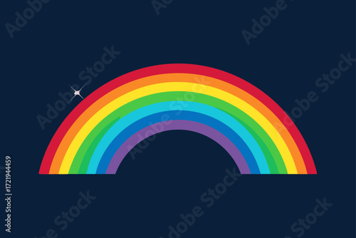 A beautiful, bright rainbow arc with colorful clouds in the