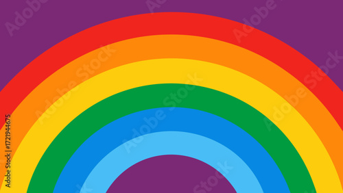 Abstract vibrant rainbow circle with colorful curve line decoration on a bright sky