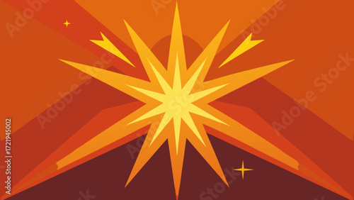 Bright explosion of a red and yellow starburst design with a subtle pattern in the background