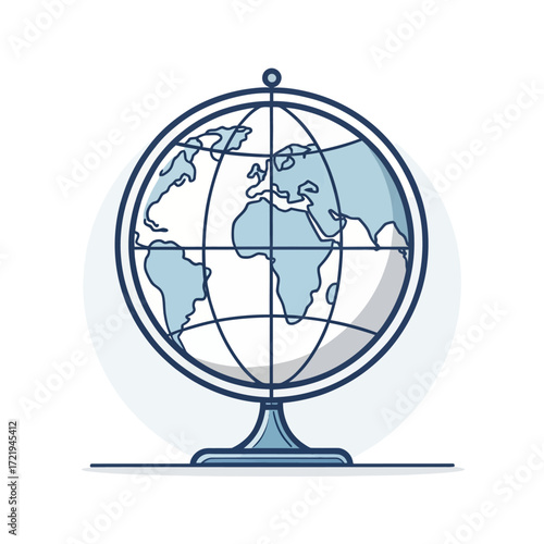 Stylized globe icon with visible continents and latitude-longitude lines isolated on white background