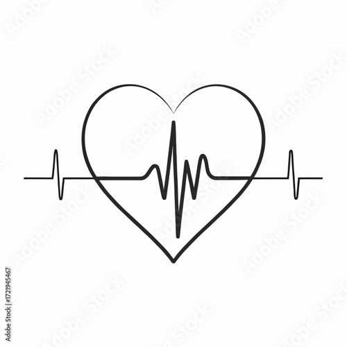 Stylized heartbeat line integrated with heart outline isolated on white background