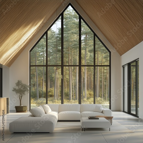 Bright Modern Living Space With Large Windows and Nature View in a Serene Set...