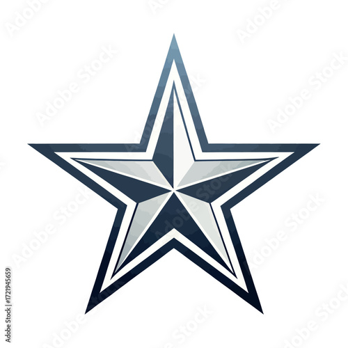 Layered five-pointed star icon in gray and dark blue isolated on white background