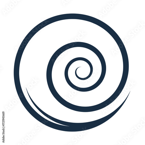Spiral icon with curved extensions in dark blue isolated on white background