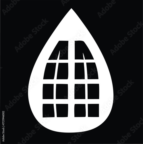 Artistic white water droplet symbol featuring an abstract window design for diverse creative projects and branding