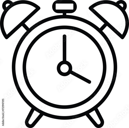 Black outline icon of an alarm clock on a white background time timepiece
