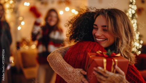 Surprise Gift Exchange During a Cozy Holiday Gathering With Friends