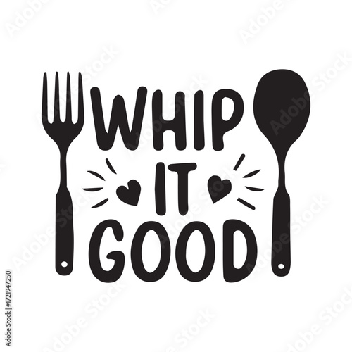 Whip it good kitchen utensils on white background