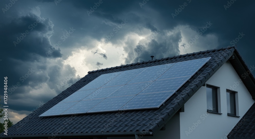 Fototapeta premium Solar panels on a dark stormy day