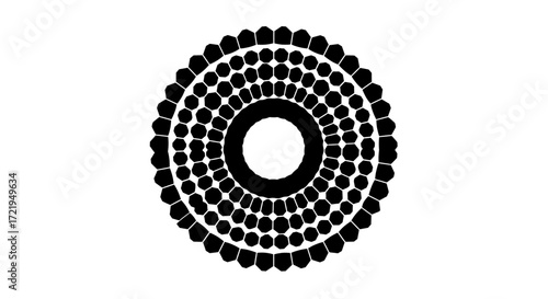 Vector silhouette of a circular mandala with repeating hexagonal segments on a white background.