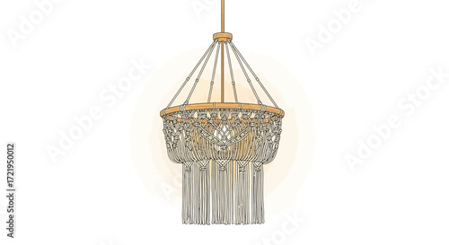 Artistic macrame chandelier design with tassels on a clean background