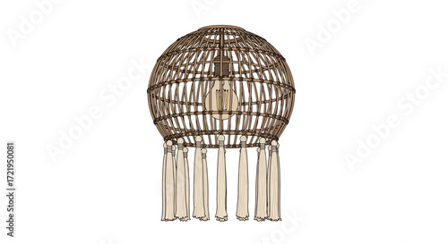 Bohemian Rattan Pendant Light Fixture with Tassels Illustration