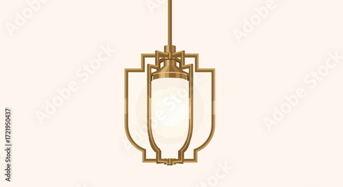 Elegant Art Deco Style Chandelier with Geometric Gold Frame and Sphere