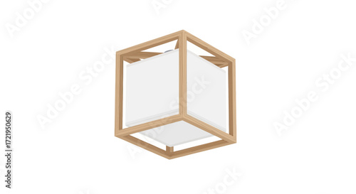 Elegant cubic lantern with natural wooden frame and white canvas inside